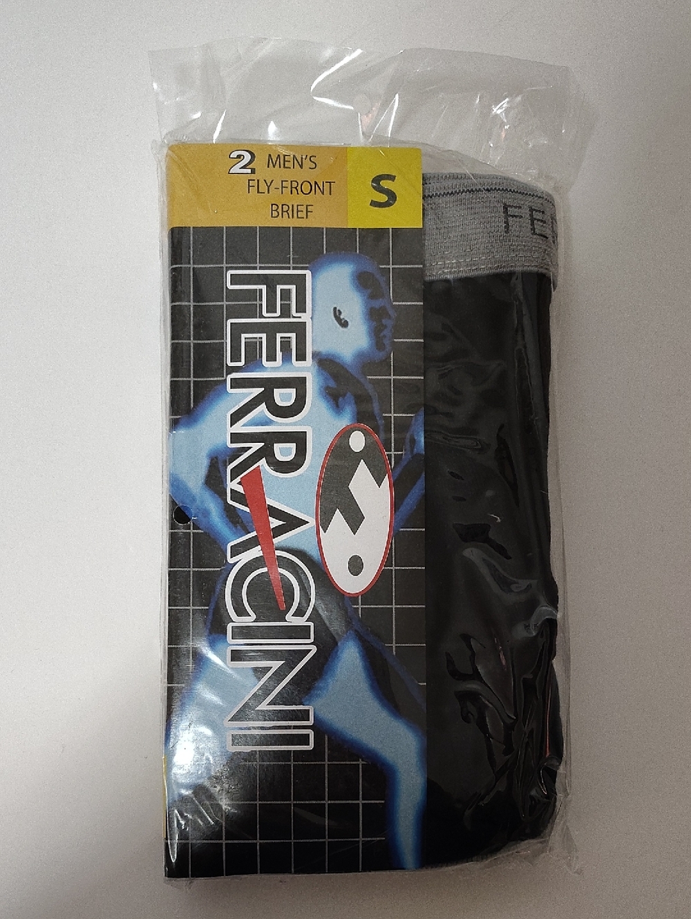 Ferracini Men's Black/Grey Fly-Front Briefs With Gray Waistband - 2Pk - Sz 28-30